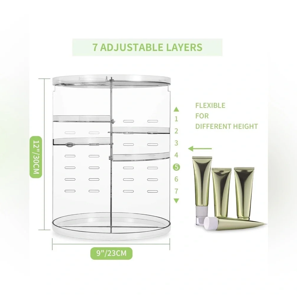 Othr Clear Acrylic 360° Rotating Makeup Organizer with Multi-Tier Compartments